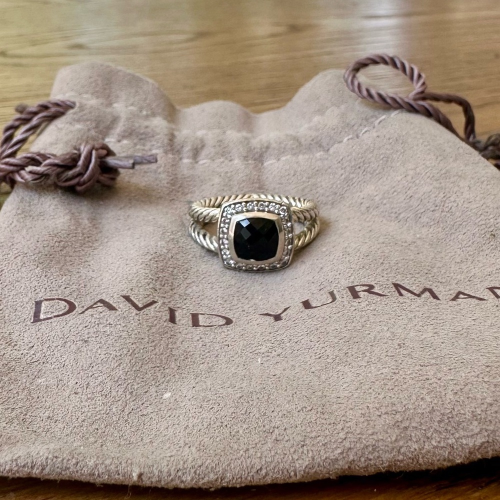 David Yurman Petit Albion Ring - Sterling Silver, Black Onyx & Diamonds